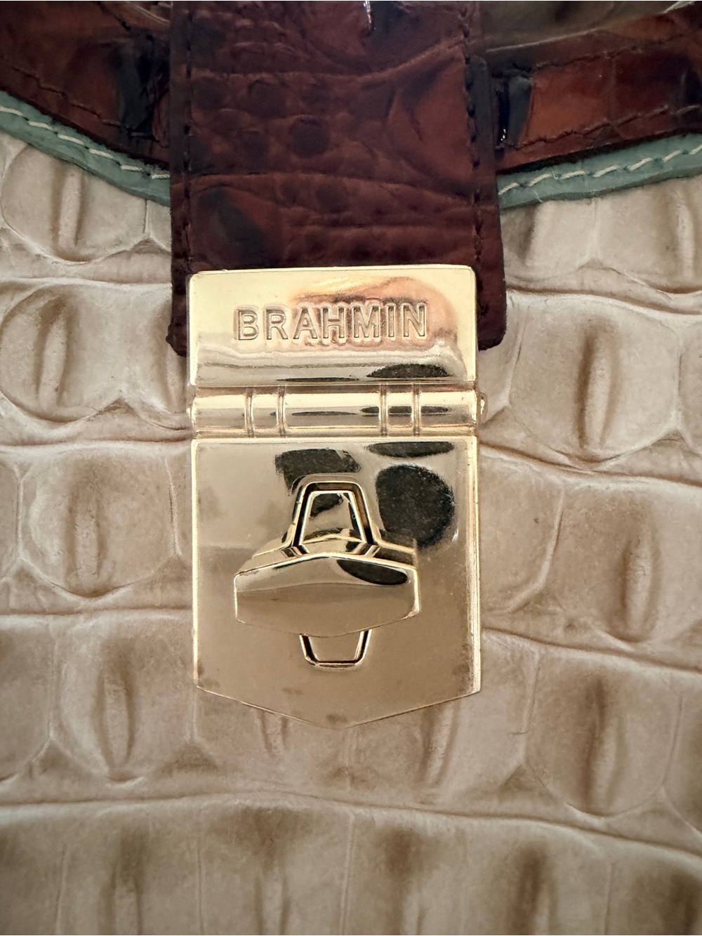 NWT Brahmin Elisa Linen Croc-Embossed Leather Satchel - Picture 8 of 10